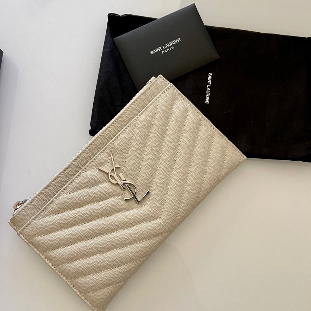 YSL * Monogram Matelasse Zip Pouch-Cream